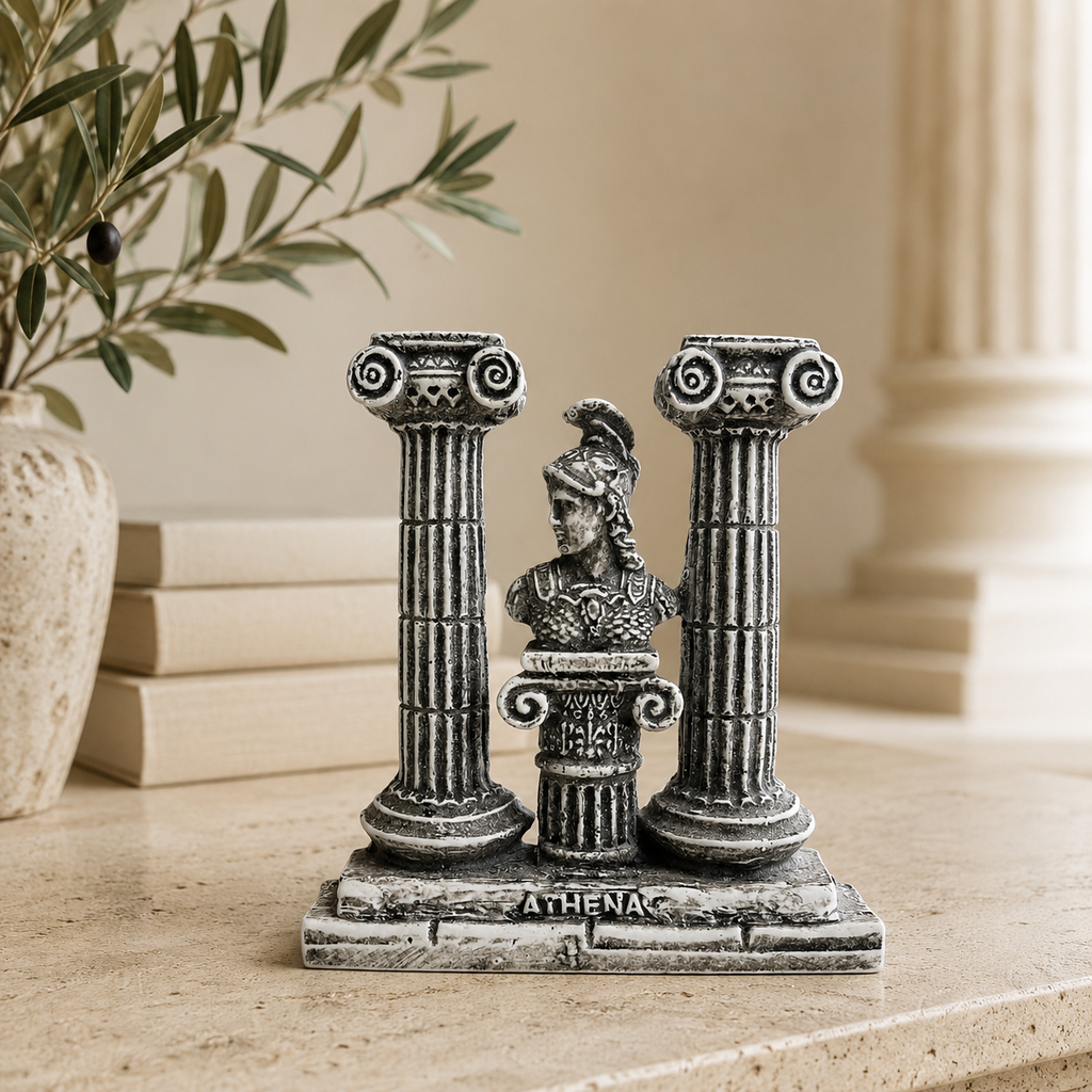 Antik Yunan Athena Büstlü 2 Sütunlu Dekoratif Biblo – 13,5 cm