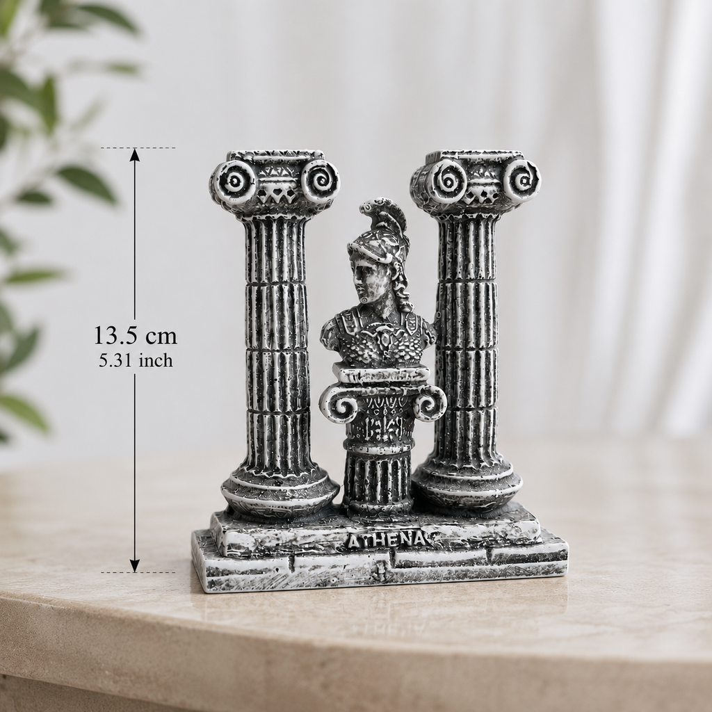 Antik Yunan Athena Büstlü 2 Sütunlu Dekoratif Biblo – 13,5 cm