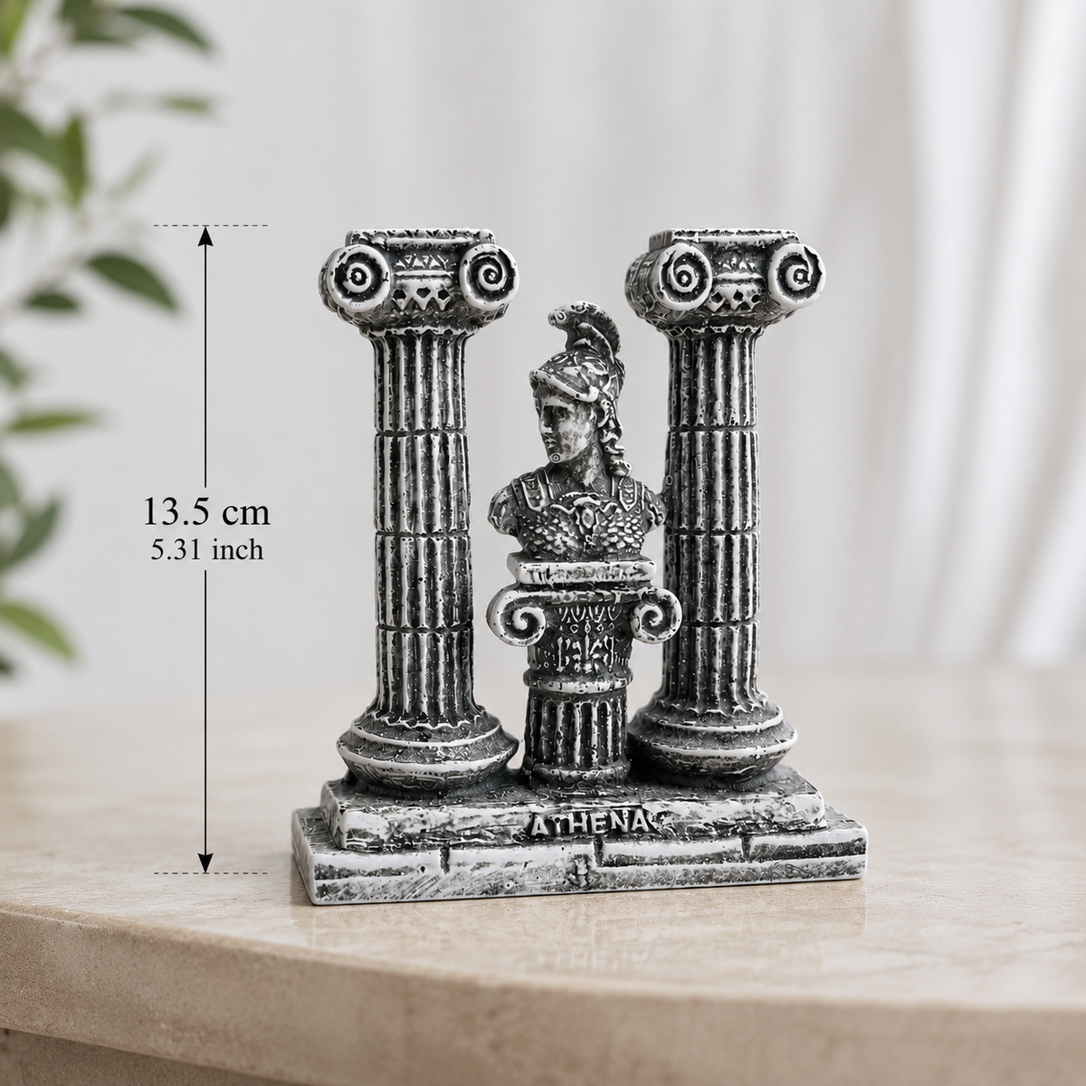 Antik Yunan Athena Büstlü 2 Sütunlu Dekoratif Biblo – 13,5 cm